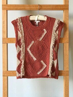 NWT Intropia - Cap Sleeve Nub Knit Sweater in Terracotta with Cream Fringe - M